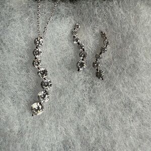 Cubic Zirconia Sterling Silver Necklace & Earrings Set NWT Never Worn